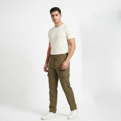 Zaahii Men's High Quality Linen Pants with Six Pockets Cargo Style