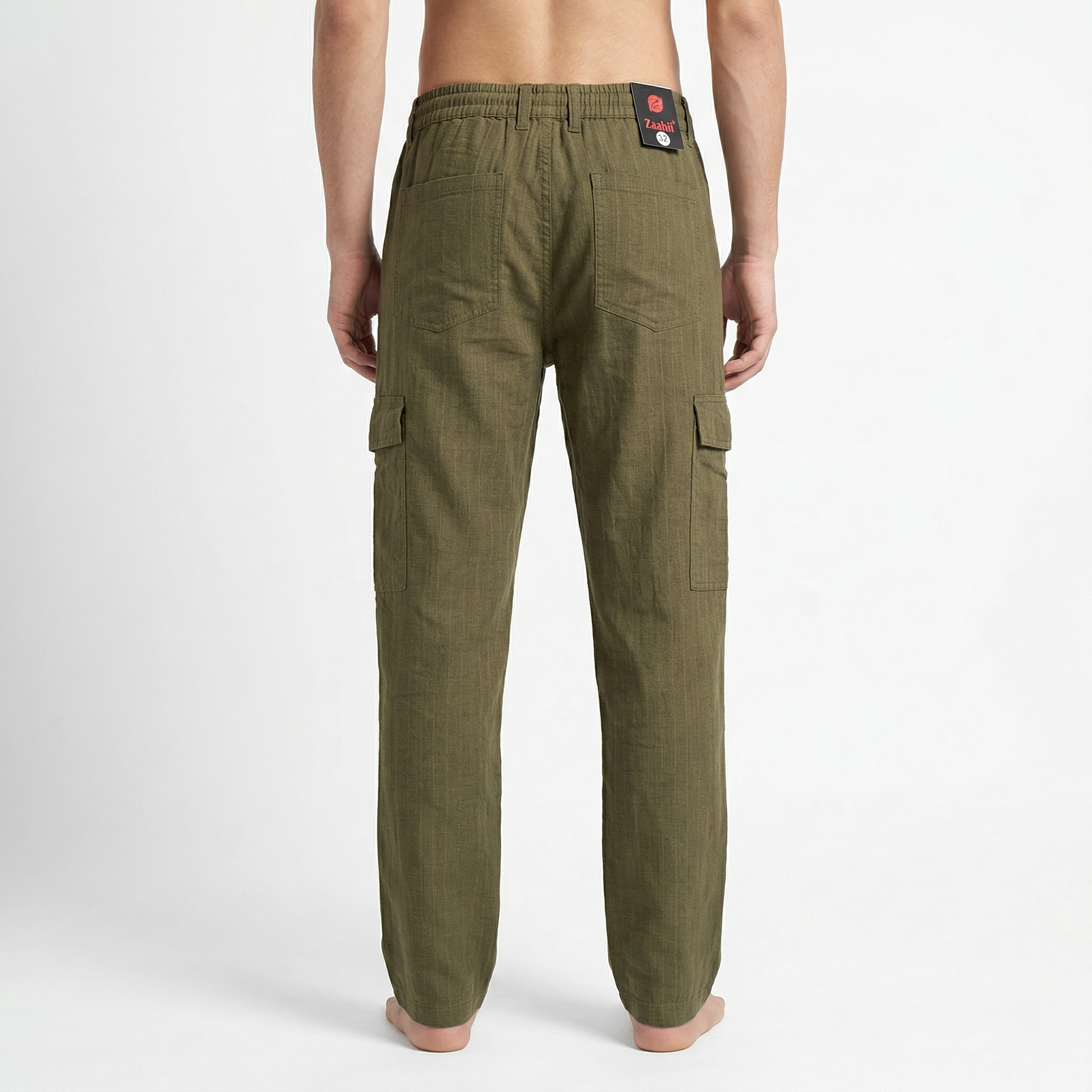 Zaahii Men's High Quality Linen Pants with Six Pockets Cargo Style