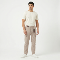 Zaahii Men's High Quality Linen Pants with Six Pockets Cargo Style