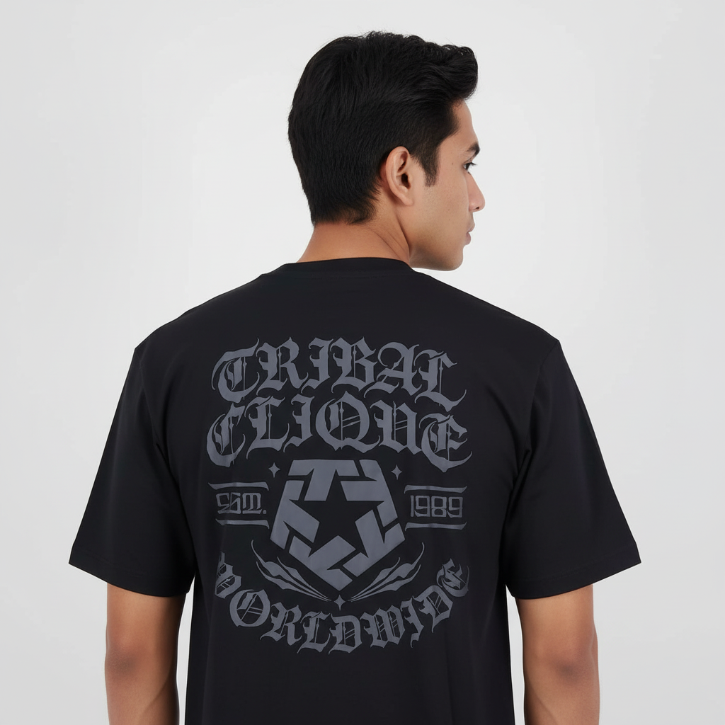 Tribal Embroidery Oversized Round Neck T-shirt