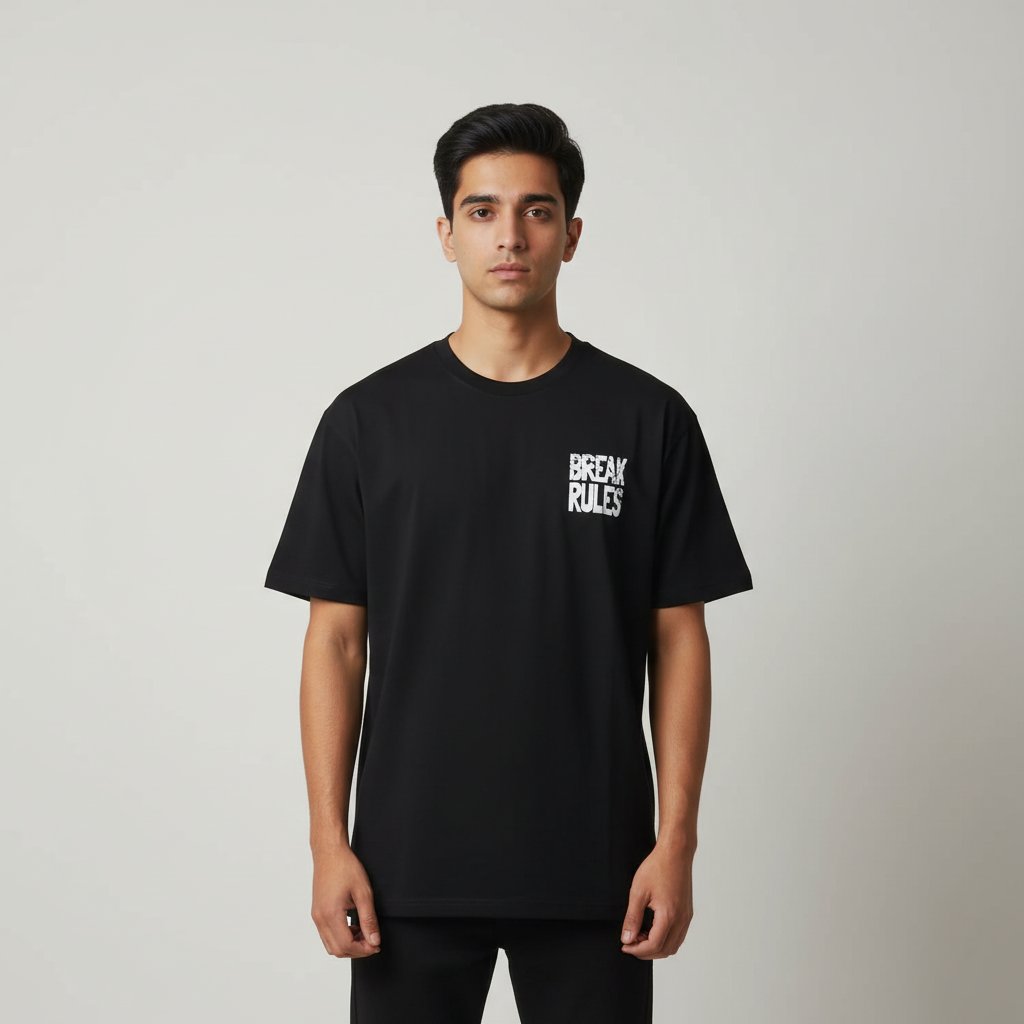 Ere Break Rules Printed Men's Oversized Round Neck T-Shirt