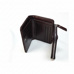 Jiangbao Men's Leather Zipper Coffee Brown Wallets