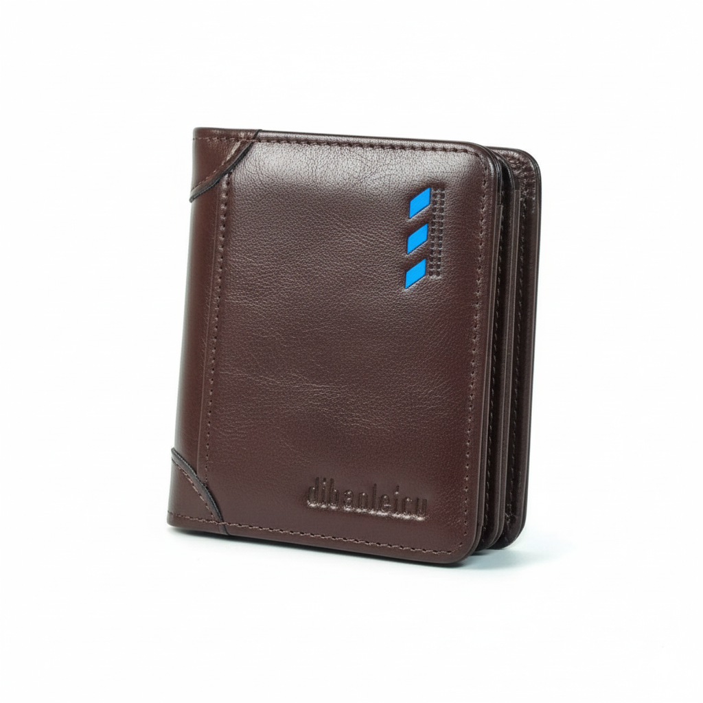 Jiangbao Men's Leather Zipper Coffee Brown Wallets