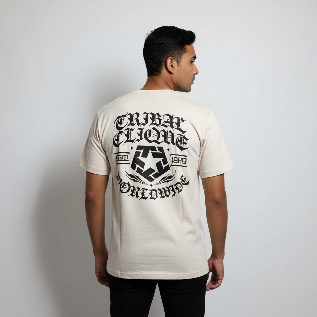 Tribal Embroidery Oversized Round Neck T-shirt