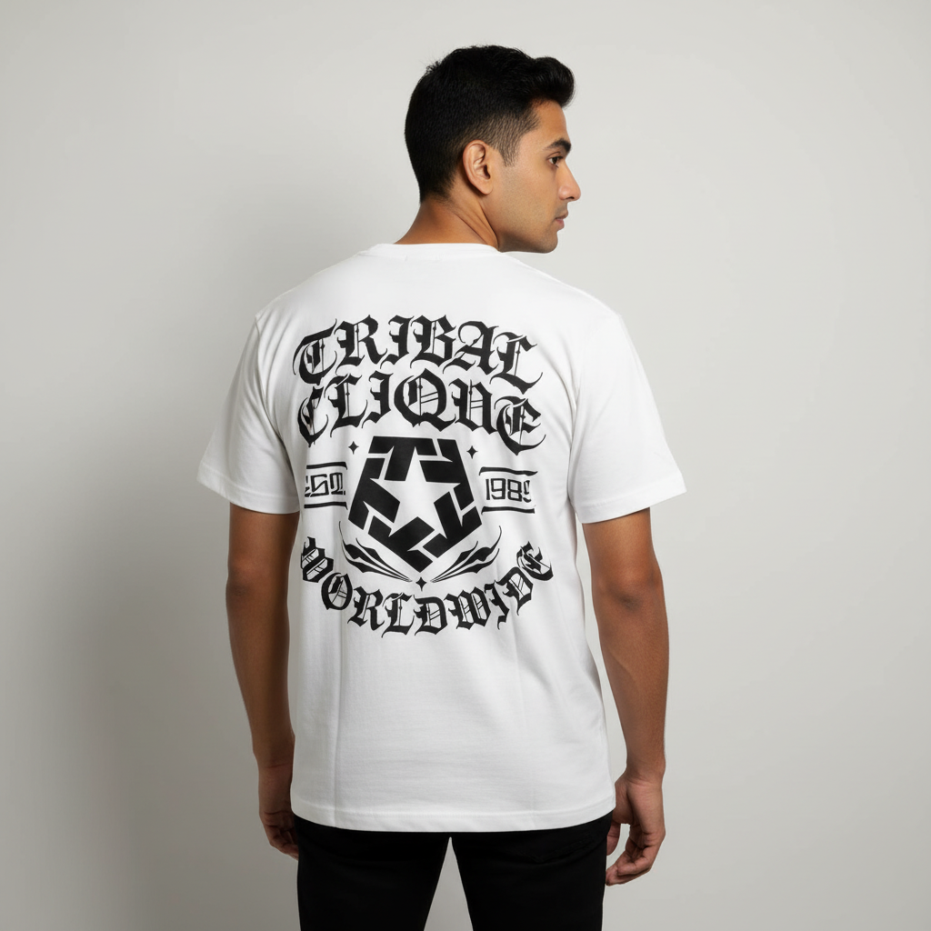 Tribal Embroidery Oversized Round Neck T-shirt
