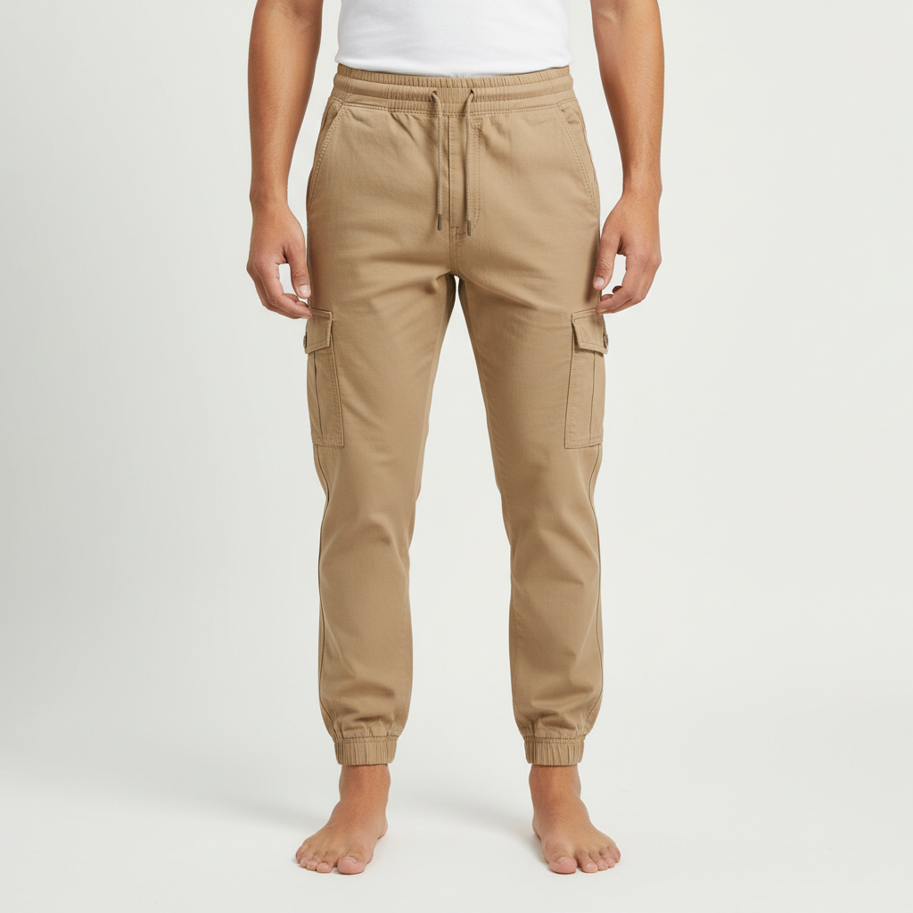 CF Men's Cotton Jogger Pants with Six Pockets, Thick Material
