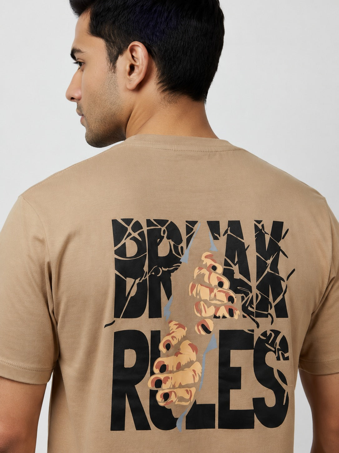 Ere Break Rules Printed Men's Oversized Round Neck T-Shirt