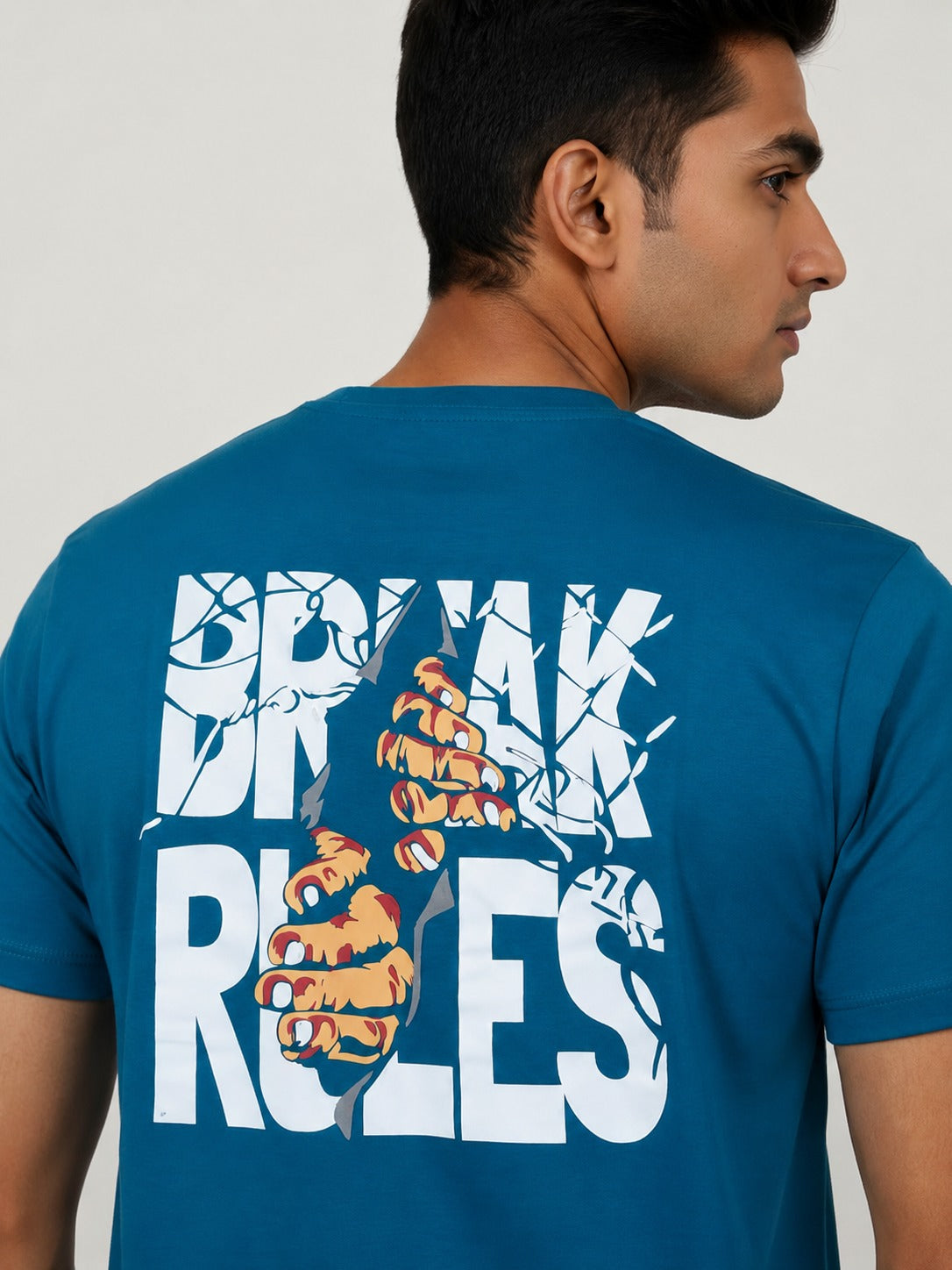 Ere Break Rules Printed Men's Oversized Round Neck T-Shirt