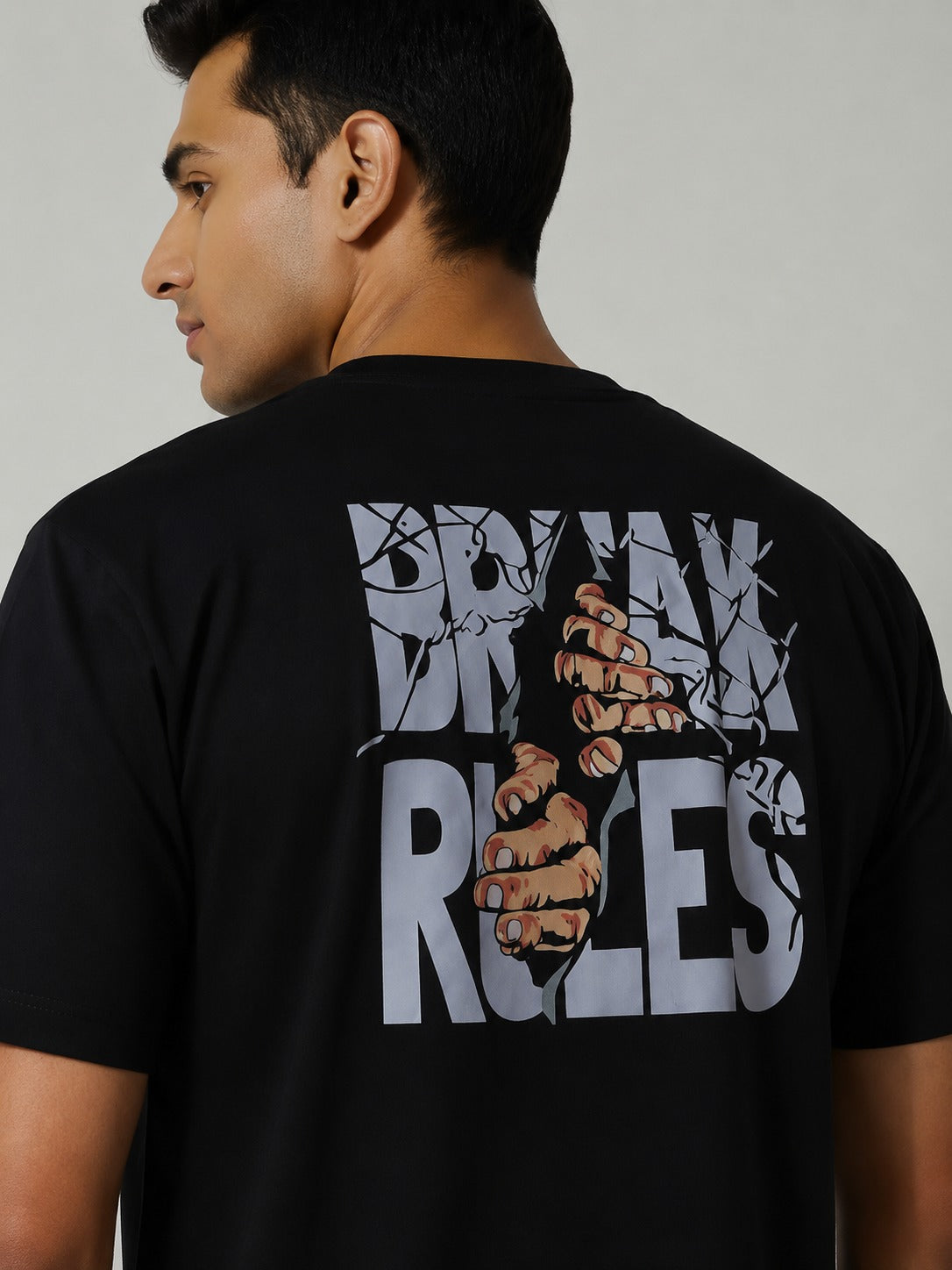 Ere Break Rules Printed Men's Oversized Round Neck T-Shirt